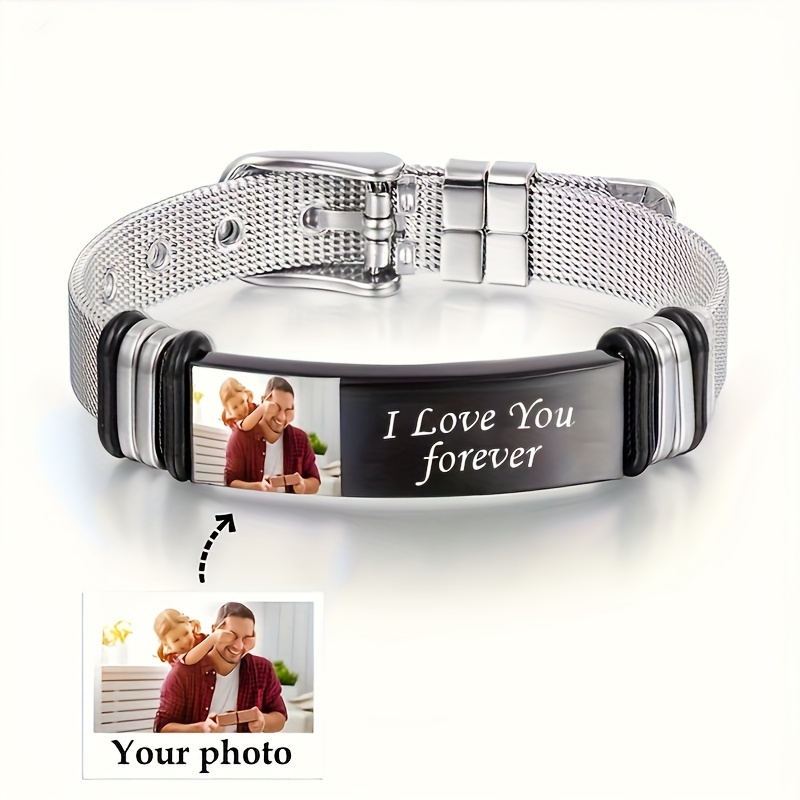 Personalized Stainless Steel Bracelet with Engraved Photo & Message